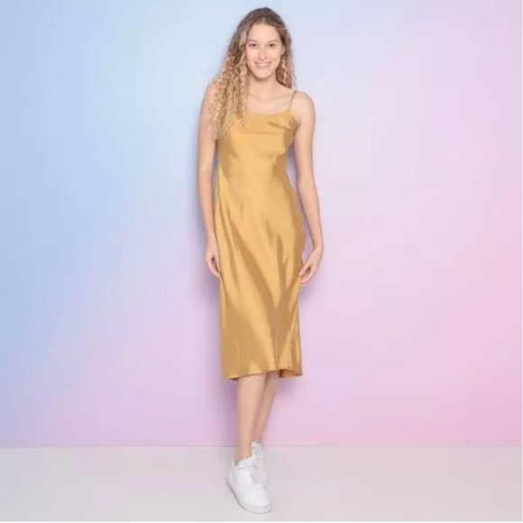 NWT LEVI'S DALIA SLIP DRESS GOLD Satin - Picture 5 of 8